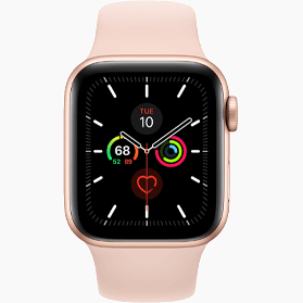 Refurbished Apple Watch Series 5 44 mm aluminium goud 4G met antique wit sportbandje