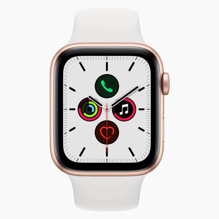 Refurbished Apple Watch SE 2020 44 mm aluminium goud wifi met wit sportbandje