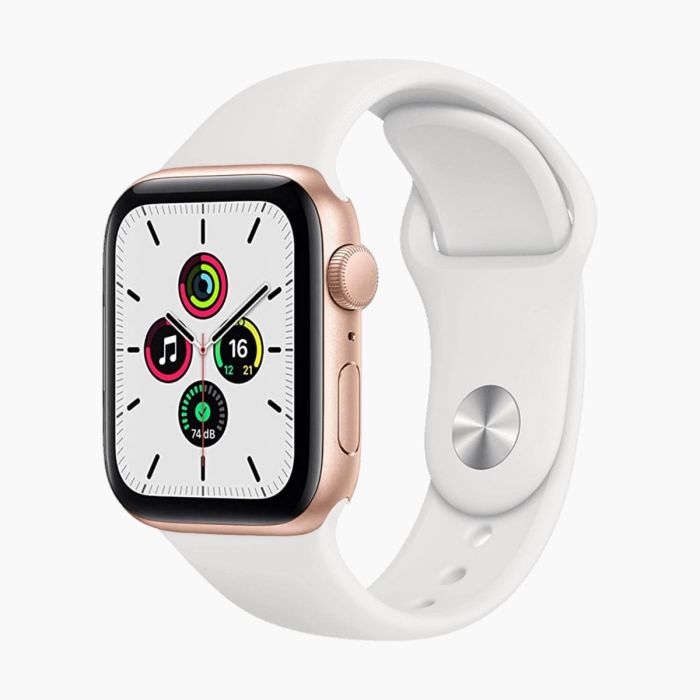 Refurbished Apple Watch SE 2020 44 mm aluminium goud wifi met wit sportbandje