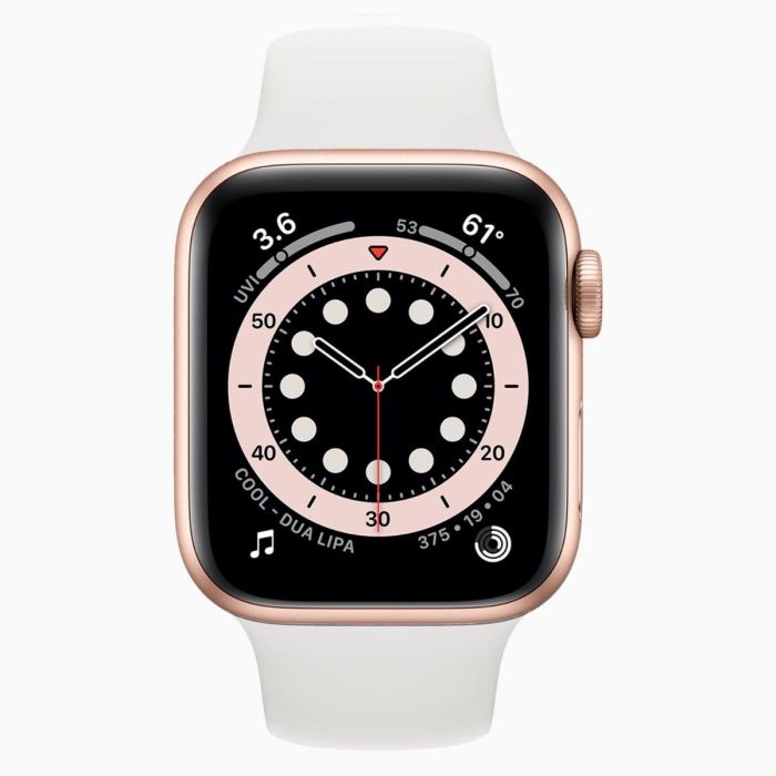 Apple Watch Series 6 44 mm aluminium goud wifi met met wit sportbandje

