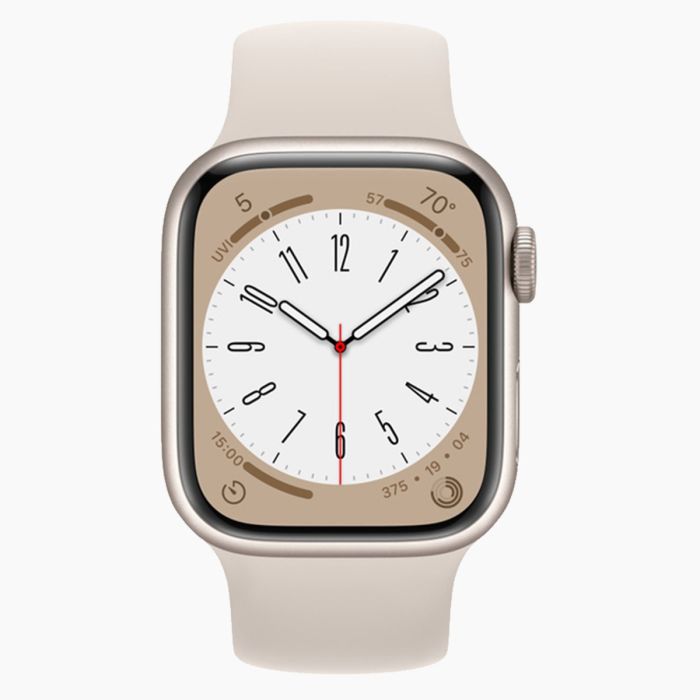 Refurbished Apple Watch Series 8 45mm aluminium sterrenlicht 4G met antique wit sportbandje                                    
                            
                            