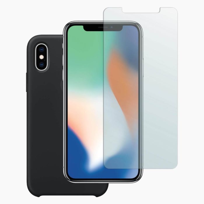 Refurbished iPhone X screenprotector + siliconen hoesje zwart