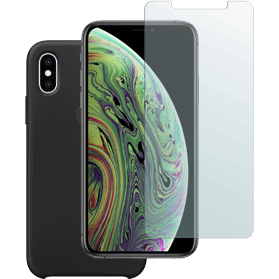 iPhone X-XS screenprotector gehard glas + siliconen hoesje zwart