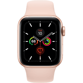 Apple Watch Series 5 44 mm aluminium goud 4G met antique wit sportbandje